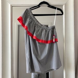 Vince Camuto Striped Ruffle One Shoulder Top